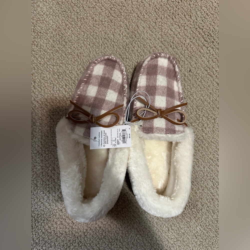Kohl's Pink Plaid Fleece-Lined Moccasin Slippers